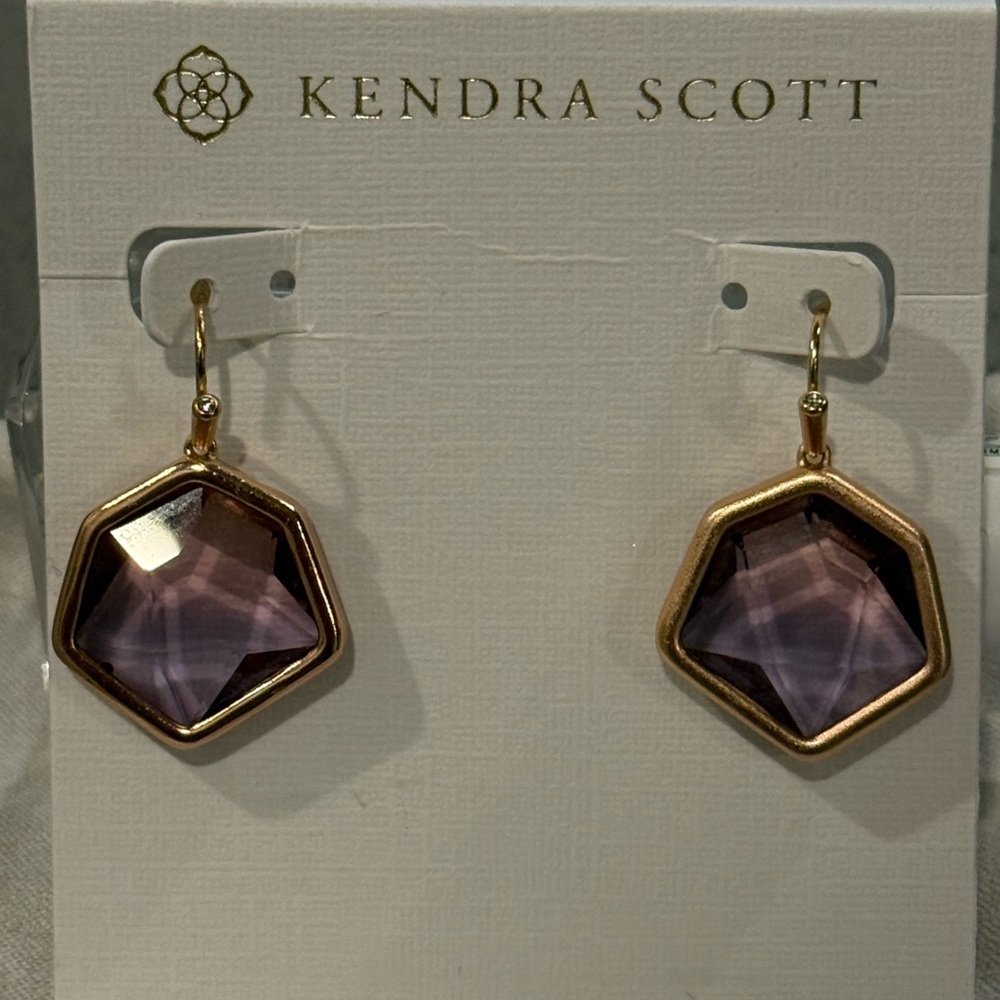 Kendra Scott Vanessa Drop Earring in Gold and Purple - Discounted Shipping - Picture 2 of 3